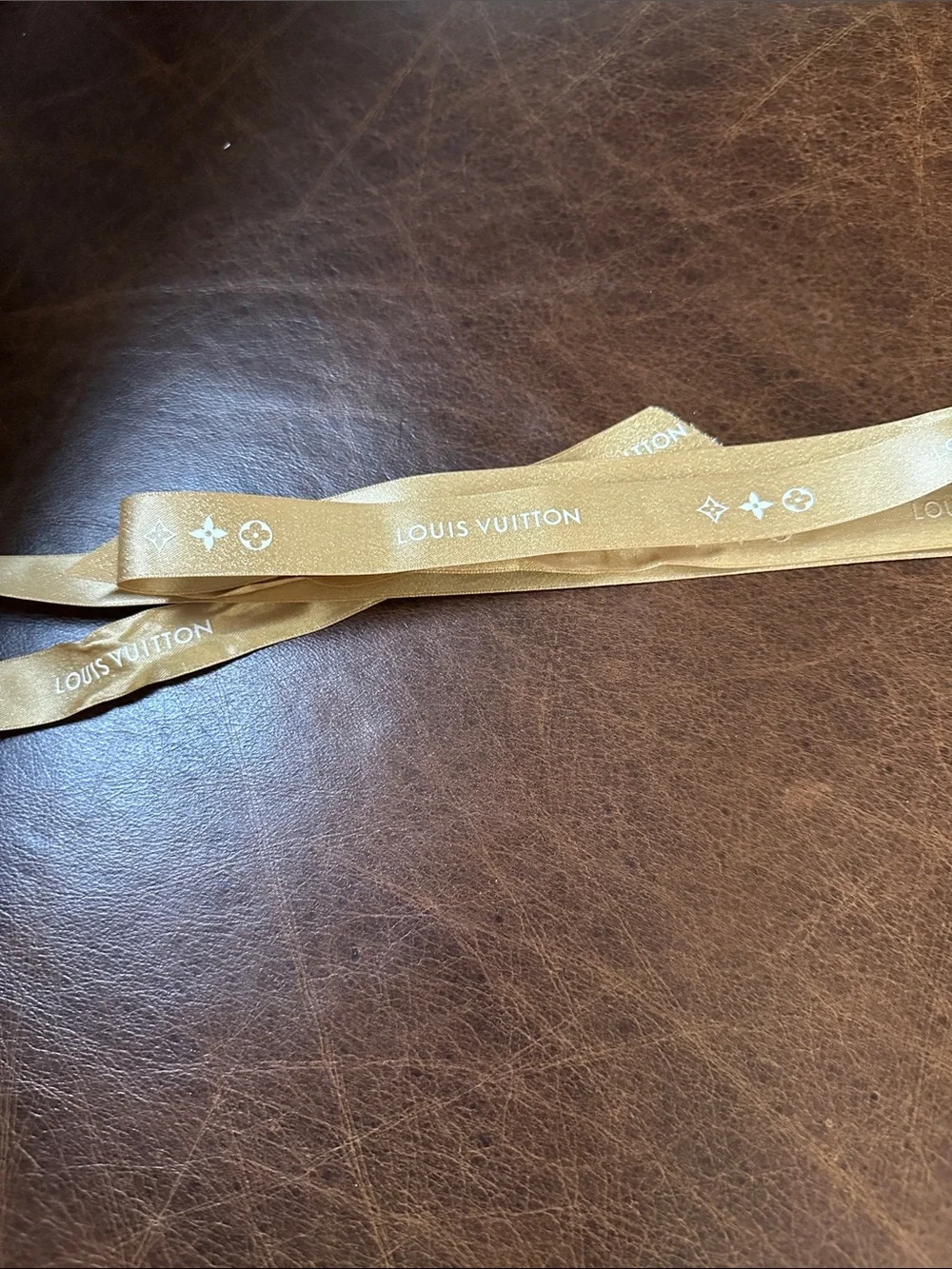 Louis Vuitton Champagne Gold Logo Ribbon with White Print